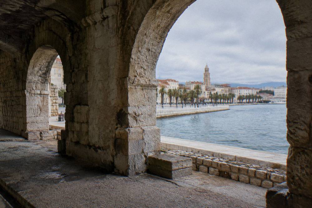 The seafront promenade in Split seen from the southern wall of the palace