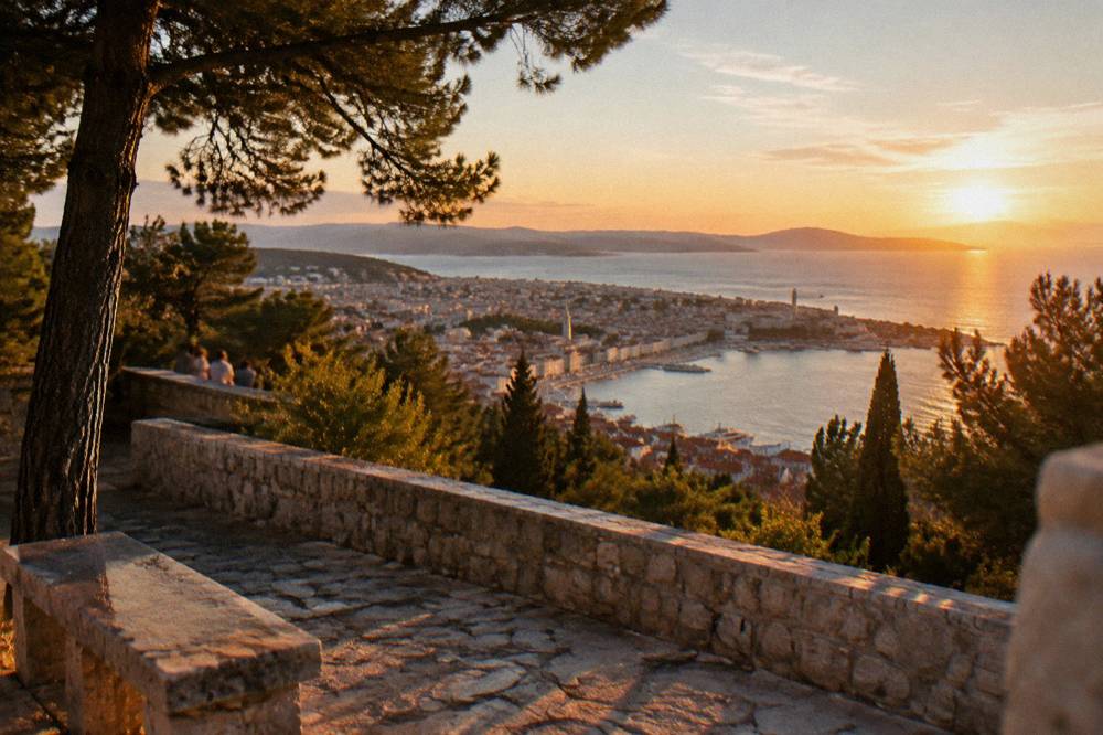 A panoramic lookout terrace on Marjan hill with views over Split city and the Adriatic islands