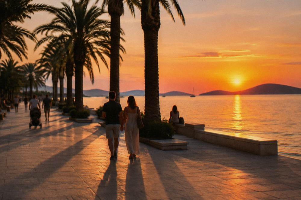 Waterfront at sunset in Split, Croatia