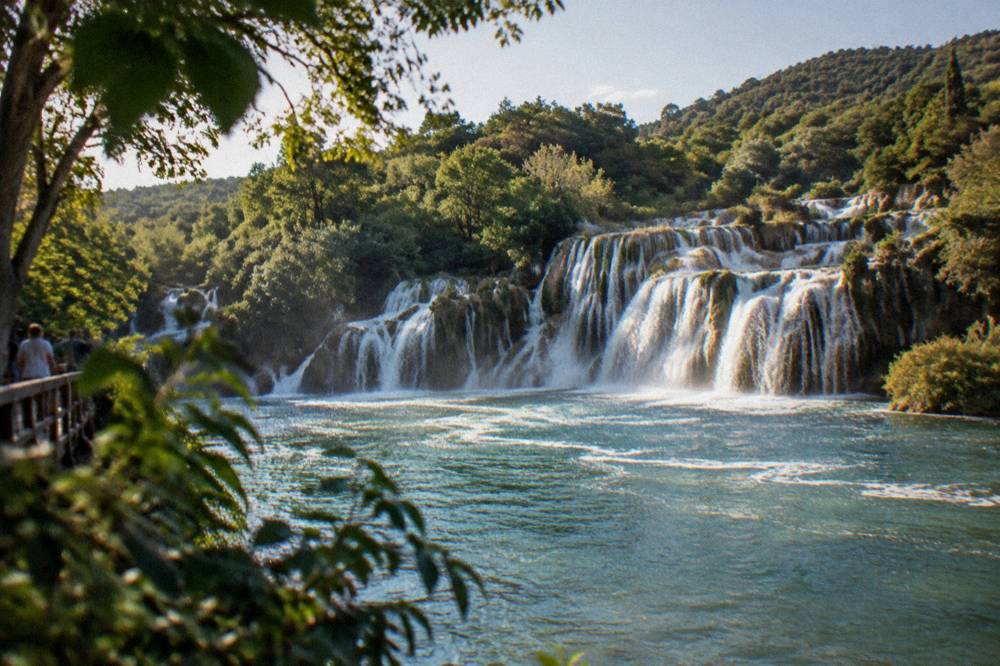 Waterfalls cascading over travertine barriers at Krka National Park near Split